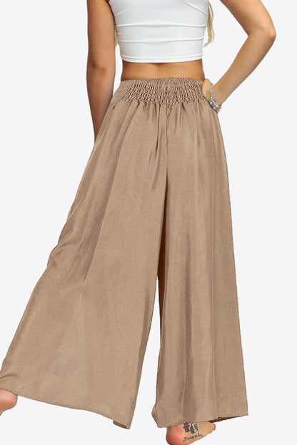 Smocked Split Wide Leg Long Pants-Teresa&#39;s Fashionista LLC