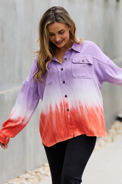 White Birch Relaxed Fit Tie-Dye Button Down Top-Teresa&#39;s Fashionista LLC