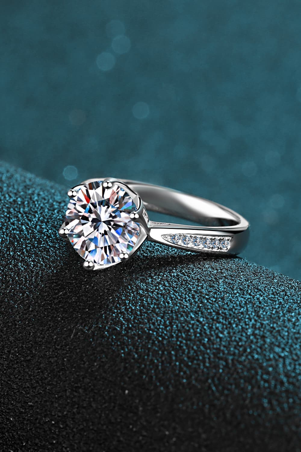 3 Carat Moissanite Rhodium-Plated Side Stone Ring-Teresa&#39;s Fashionista LLC