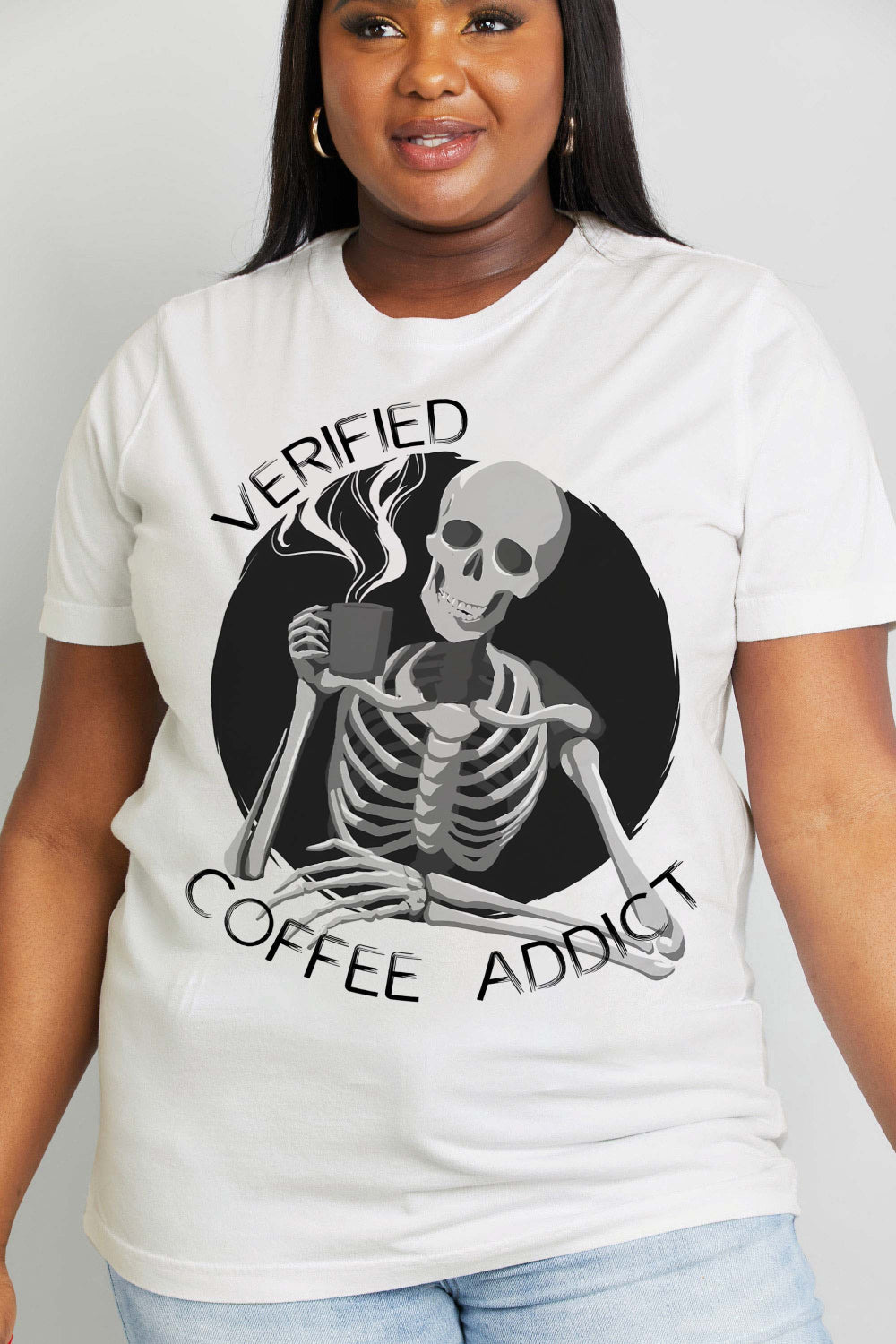 Simply Love Full Size VERIFIED COFFEE ADDICT Graphic Cotton Tee-Teresa&#39;s Fashionista LLC