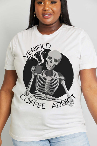 Simply Love Full Size VERIFIED COFFEE ADDICT Graphic Cotton Tee-Teresa&#39;s Fashionista LLC