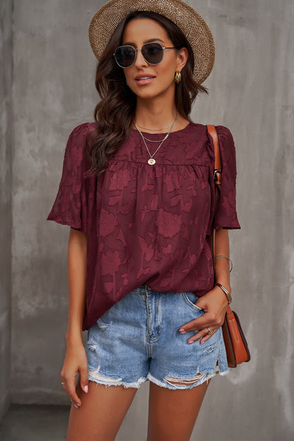 Round Neck Puff Sleeve Blouse-Teresa&#39;s Fashionista LLC