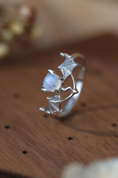 Moonstone Bat 925 Sterling Silver Ring-Teresa&#39;s Fashionista LLC