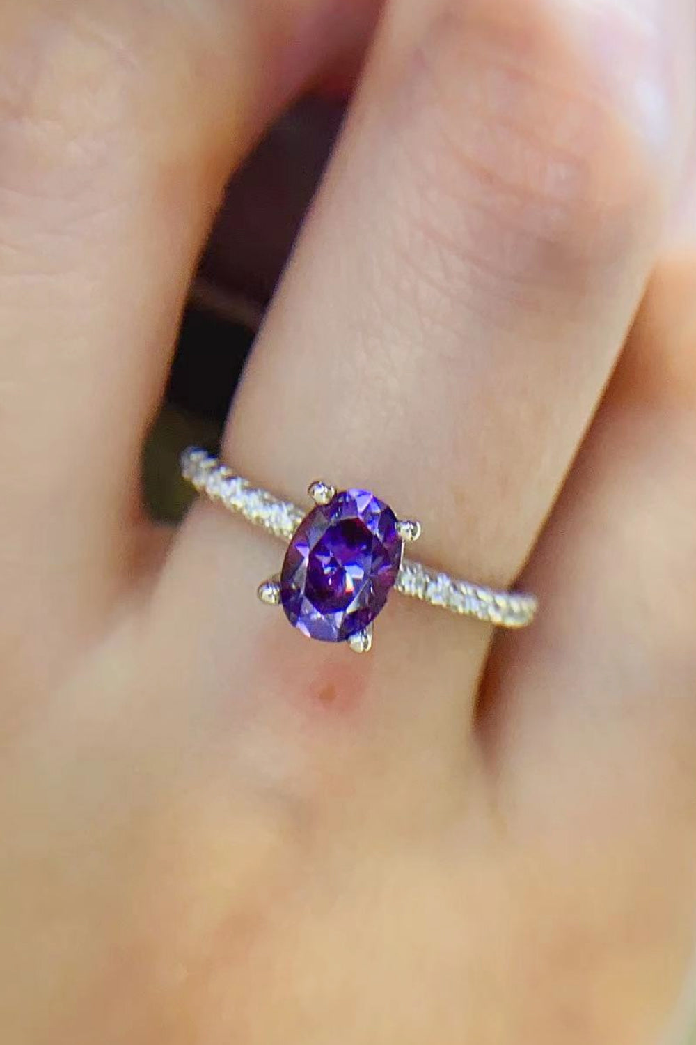 1 Carat Purple Moissanite 4-Prong Ring-Teresa&#39;s Fashionista LLC