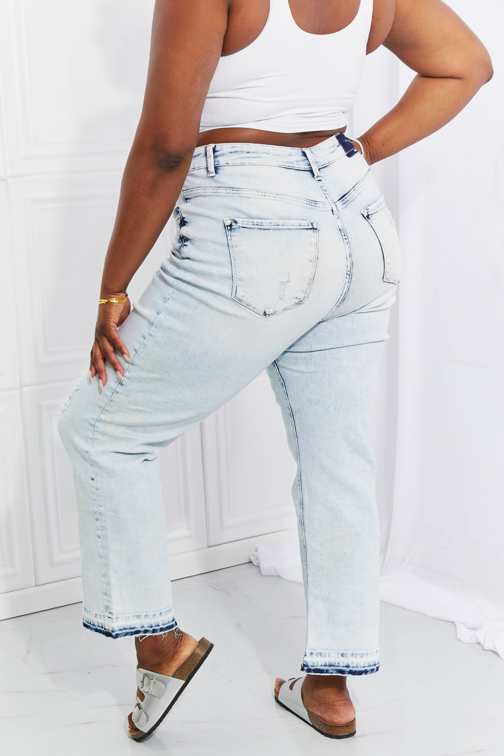 RISEN Full Size Camille Acid Wash Crop Straight Jeans-Teresa&#39;s Fashionista LLC