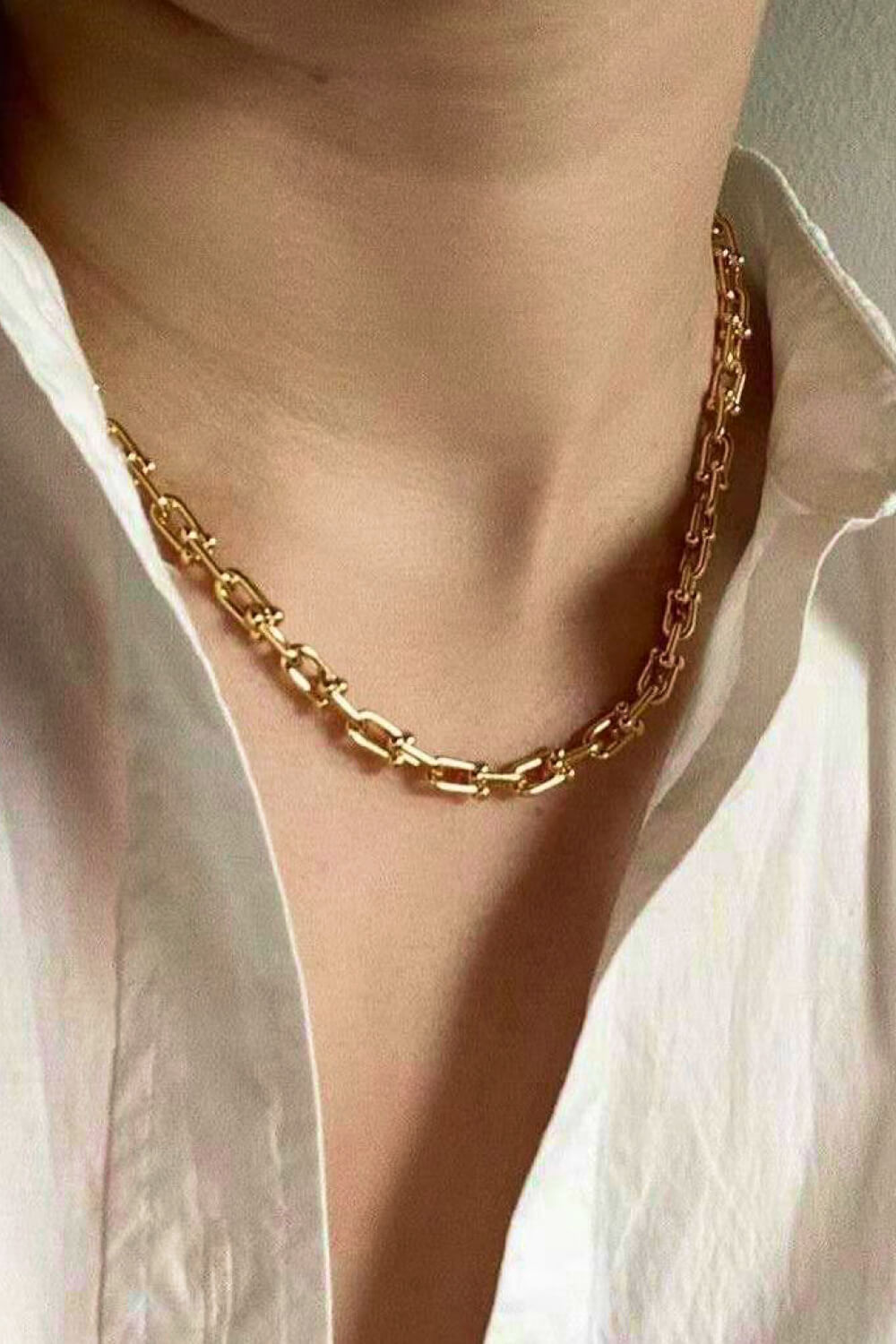 18K Stainless Steel U-Shape Chain Necklace-Teresa&#39;s Fashionista LLC