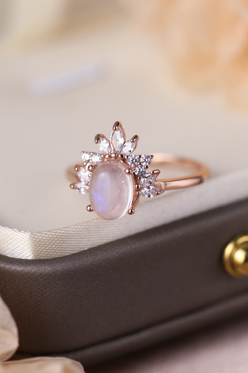 High Quality Natural Moonstone 18K Rose Gold-Plated 925 Sterling Silver Ring-Teresa&#39;s Fashionista LLC