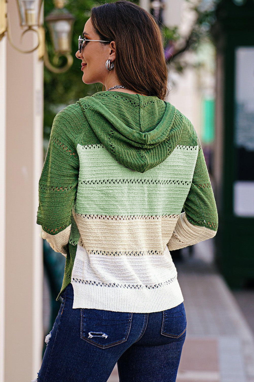 Zip-Up Raglan Sleeve Openwork Hooded Cardigan-Teresa&#39;s Fashionista LLC