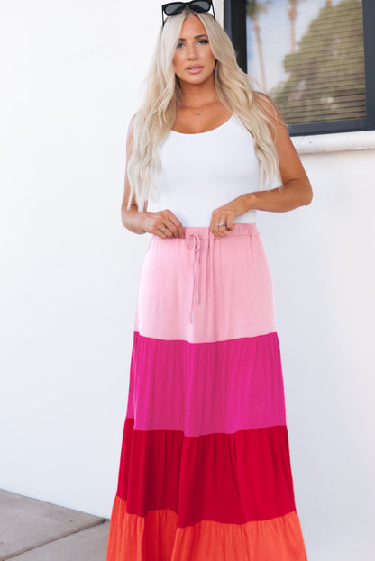 Color Block Tiered Maxi Skirt-Teresa&#39;s Fashionista LLC