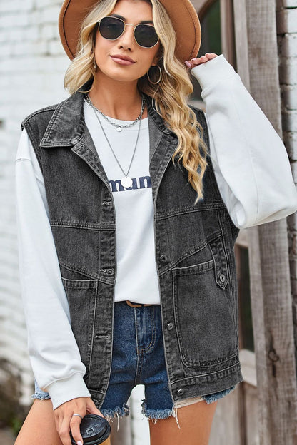 Sleeveless Denim Top with A Detachable Hood-Teresa&#39;s Fashionista LLC