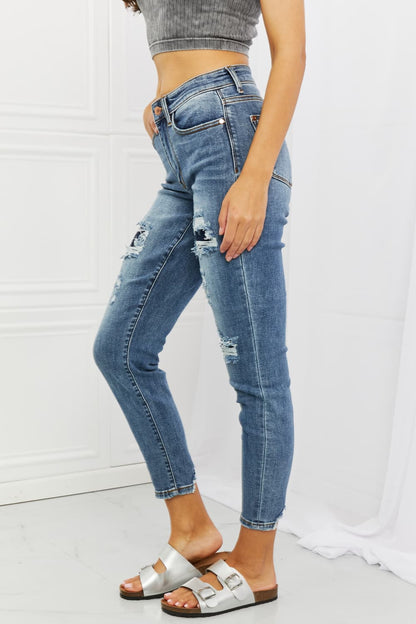 Judy Blue Dahlia Full Size Distressed Patch Jeans-Teresa&#39;s Fashionista LLC