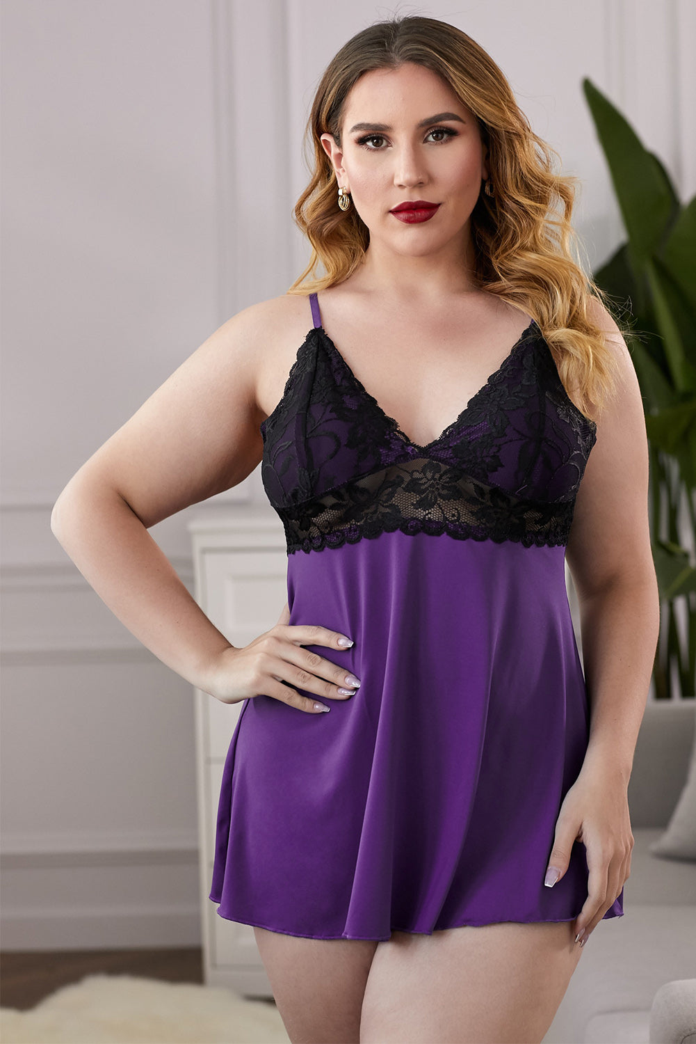 Lace See-Through Plus Size Chemise-Teresa&#39;s Fashionista LLC