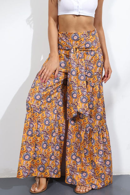 Printed High-Rise Tied Culottes-Teresa&#39;s Fashionista LLC