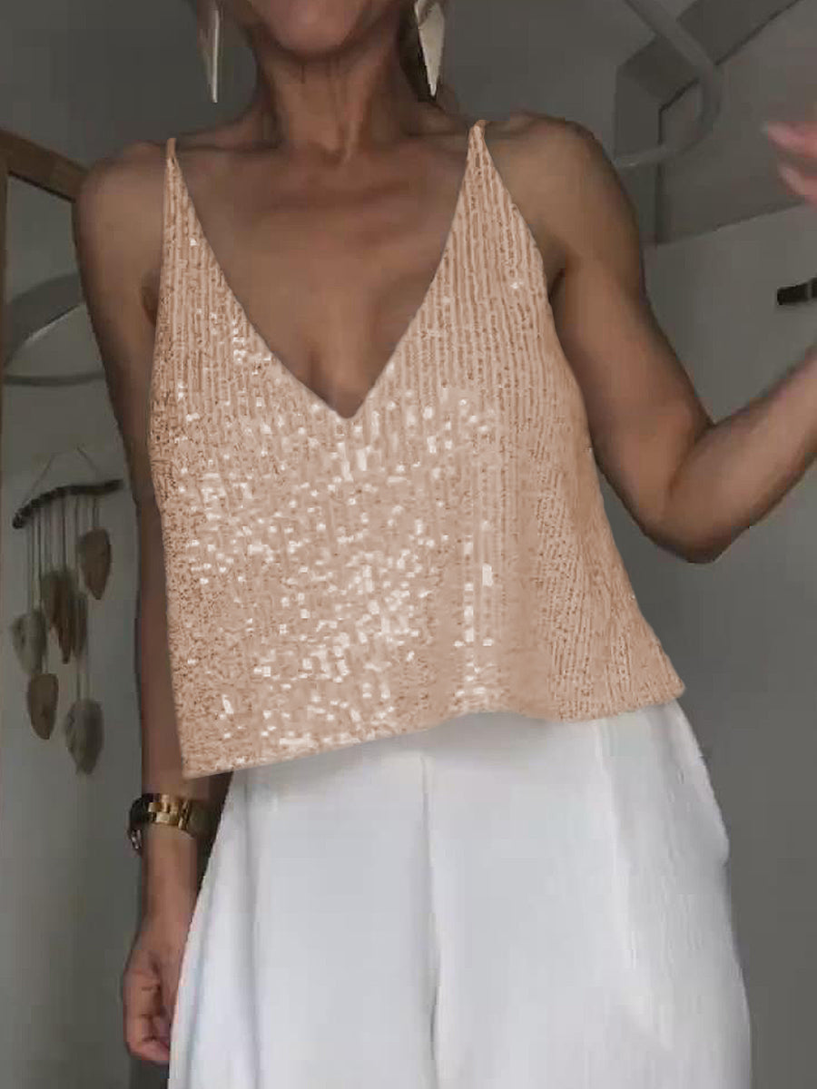 Sequin Deep V Tank-Teresa&#39;s Fashionista LLC