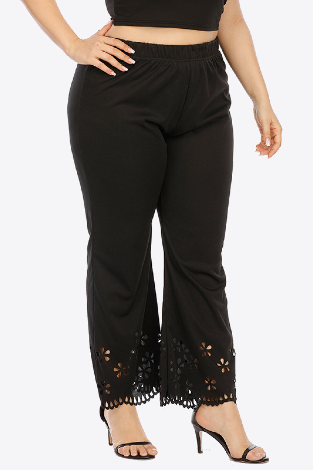 Plus Size Openwork Elastic Waist Pants-Teresa&#39;s Fashionista LLC