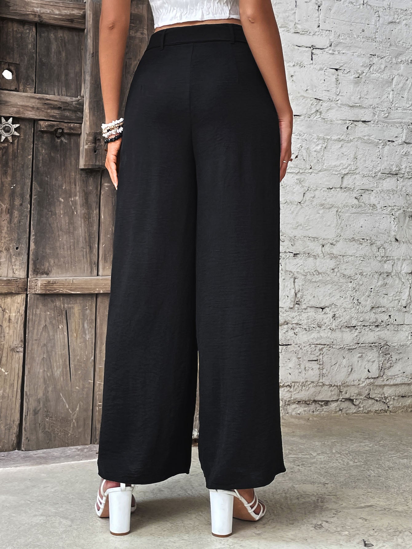 Ruched High Waist Wide Leg Pants-Teresa&#39;s Fashionista LLC