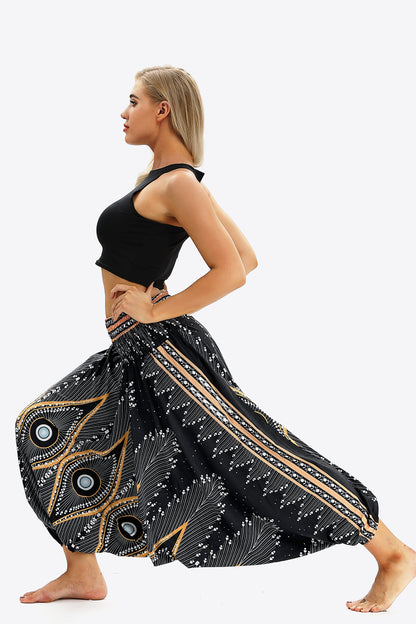 Printed Smocked Waist Harem Pants-Teresa&#39;s Fashionista LLC