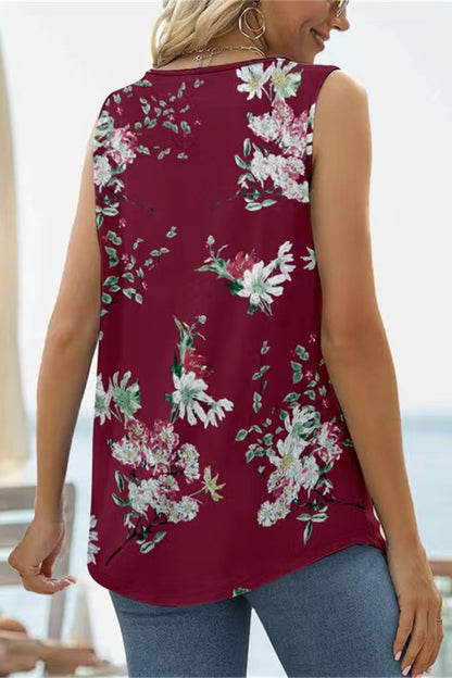 Printed Square Neck Curved Hem Tank-Teresa&#39;s Fashionista LLC