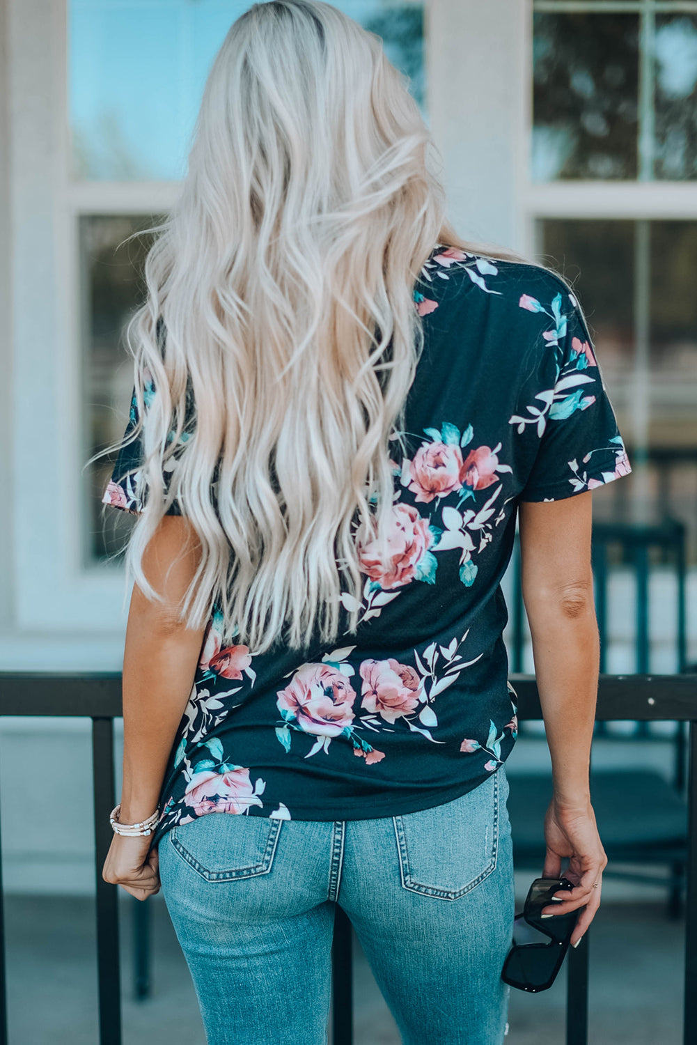 Floral Round Neck Short Sleeve Tee-Teresa&#39;s Fashionista LLC