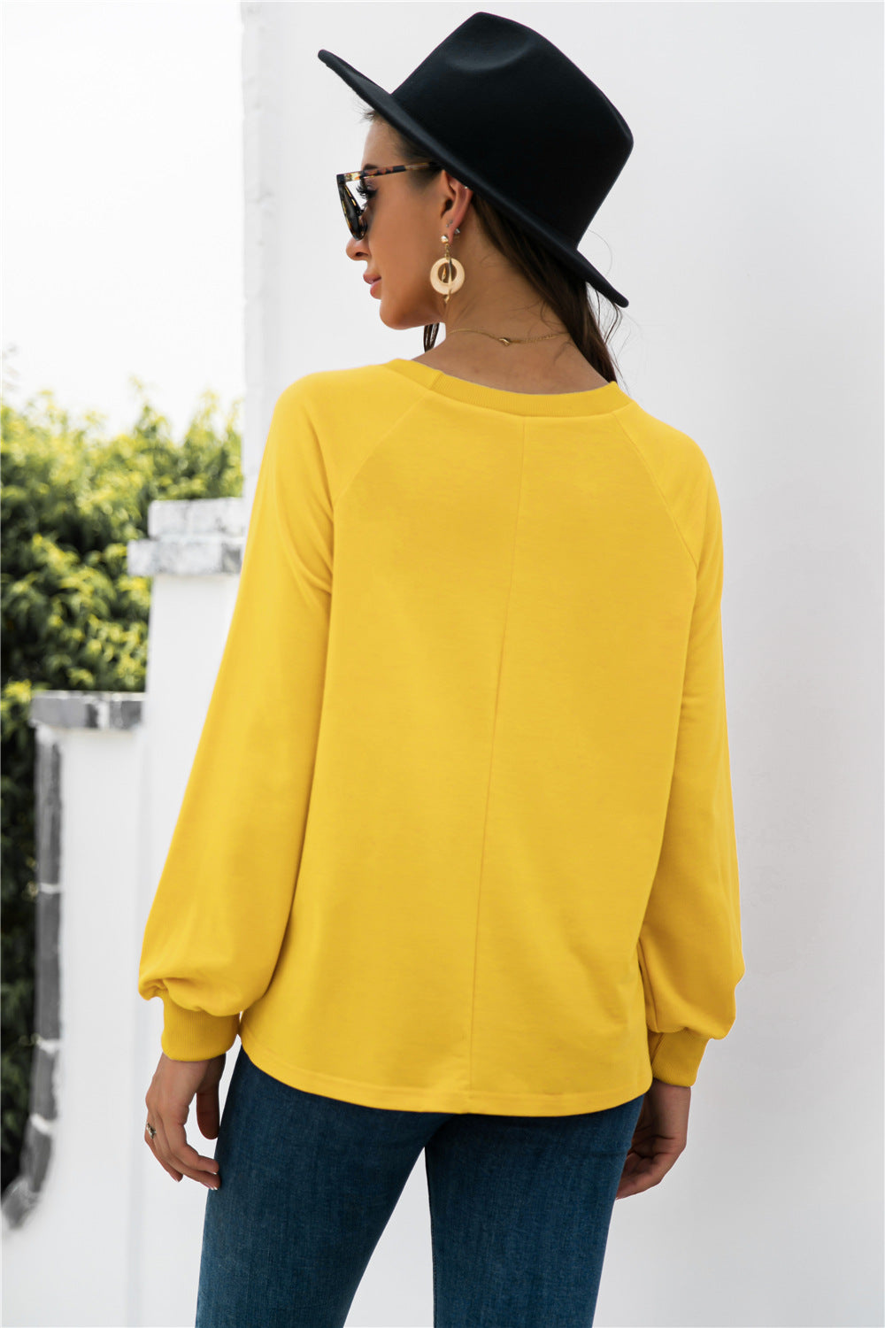 Round Neck Raglan Sleeve Sweatshirt-Teresa&#39;s Fashionista LLC