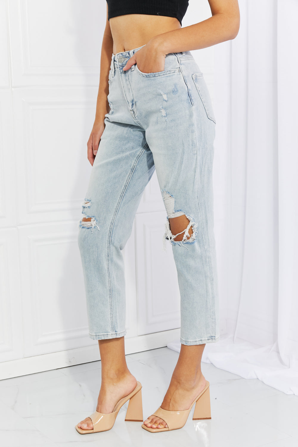 Vervet by Flying Monkey Stand Out Full Size Distressed Cropped Jeans-Teresa&#39;s Fashionista LLC