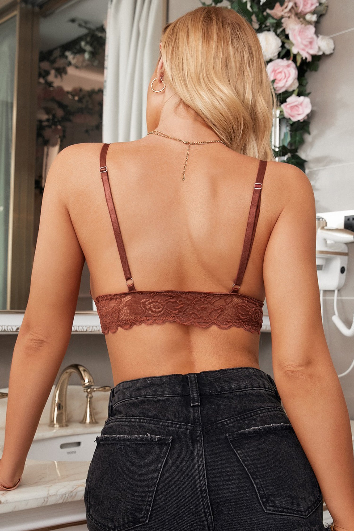 Floral Lace Scalloped Hem Bralette-Teresa&#39;s Fashionista LLC