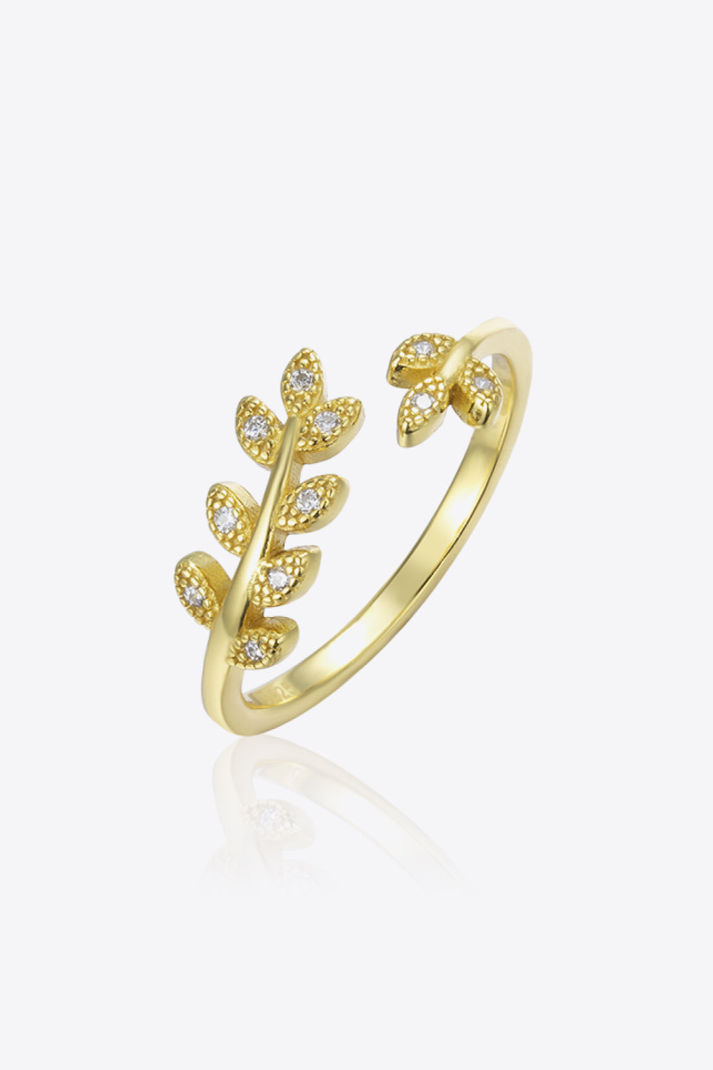 Inlaid Zircon Leaf-Shaped Open Ring-Teresa&#39;s Fashionista LLC