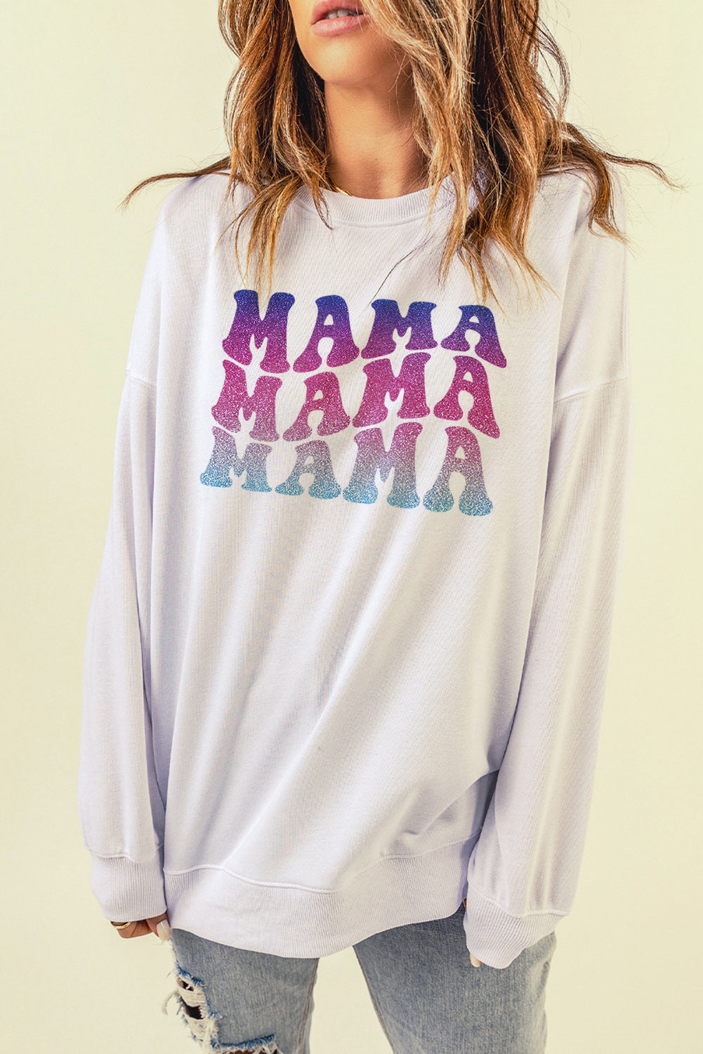 MAMA Gradient Graphic Dropped Shoulder Sweatshirt-Teresa&#39;s Fashionista LLC