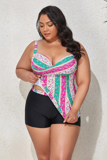 Plus Size Printed Crisscross Cutout Two-Piece Swim Set-Teresa&#39;s Fashionista LLC