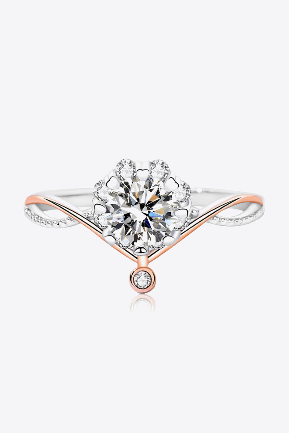 Moissanite and Zircon Contrast Crisscross Ring-Teresa&#39;s Fashionista LLC