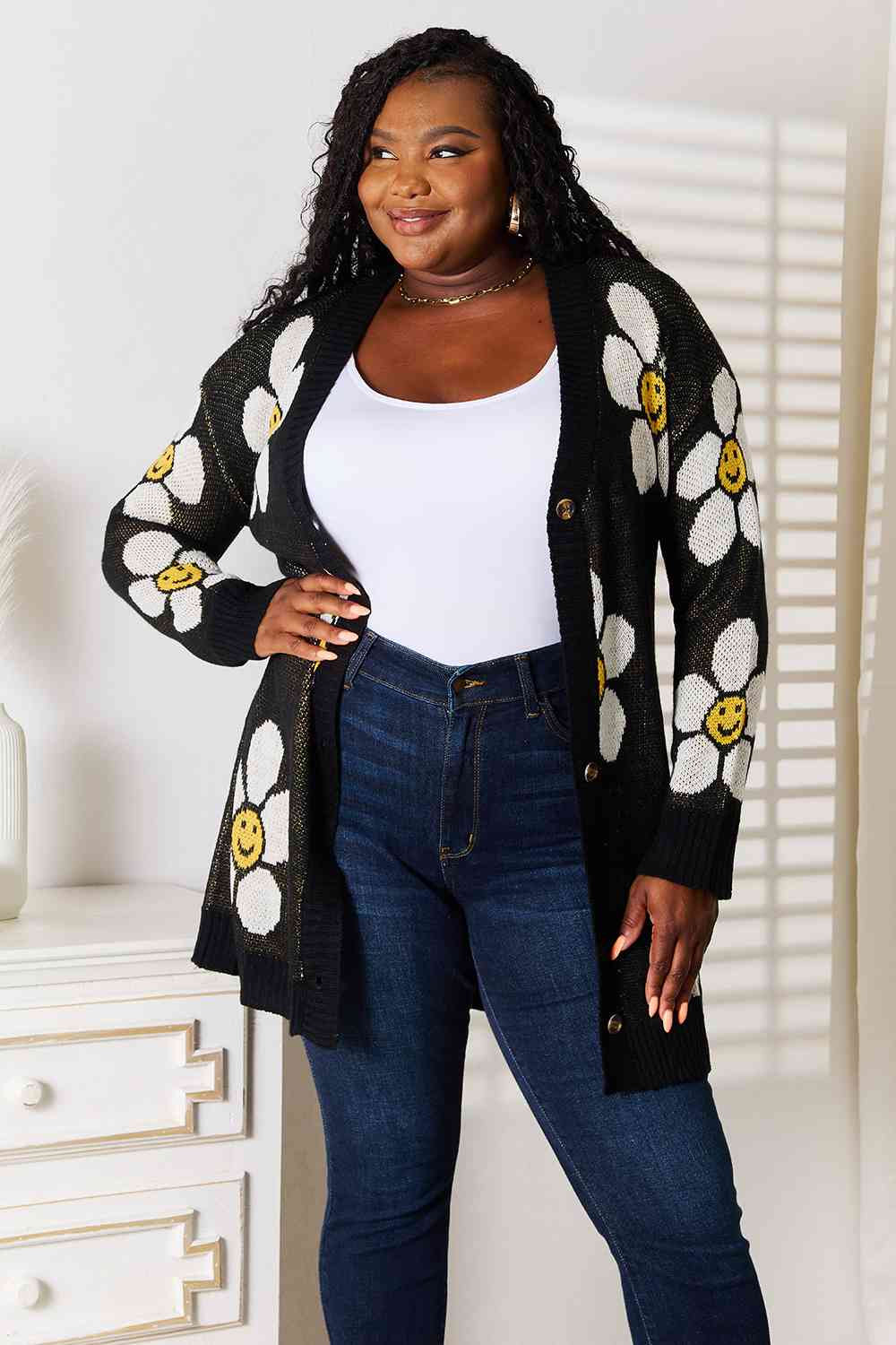 Double Take Floral Button Down Longline Cardigan-Teresa&#39;s Fashionista LLC