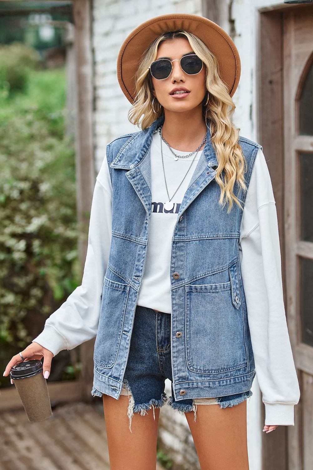 Sleeveless Denim Top with A Detachable Hood-Teresa&#39;s Fashionista LLC