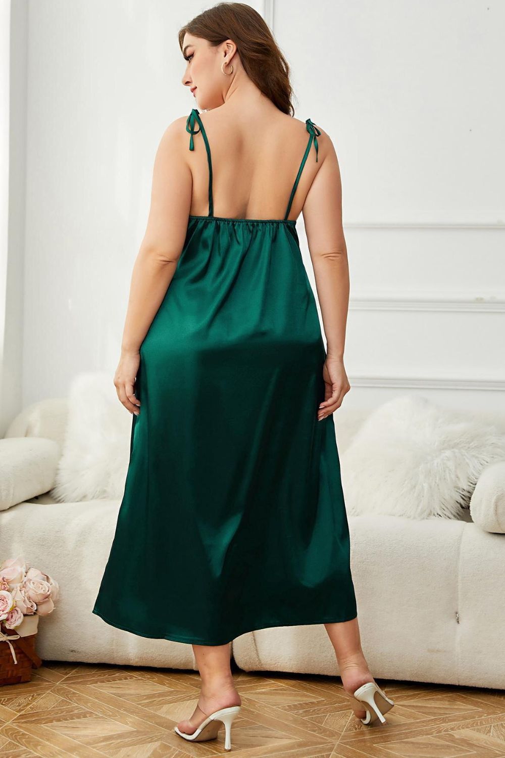 Plus Size Tie-Shoulder Midi Night Dress-Teresa&#39;s Fashionista LLC