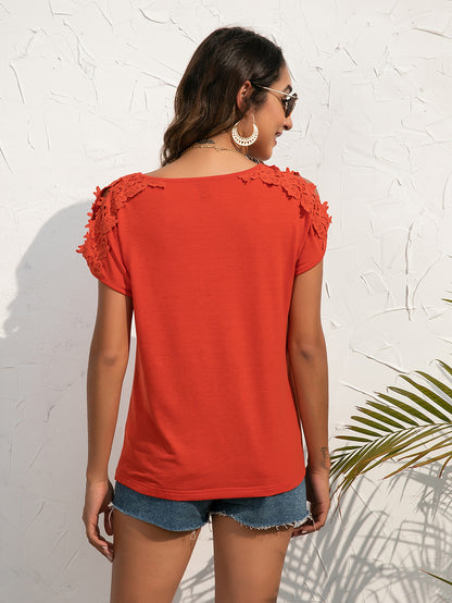 Spliced Lace Cold-Shoulder Blouse-Teresa&#39;s Fashionista LLC