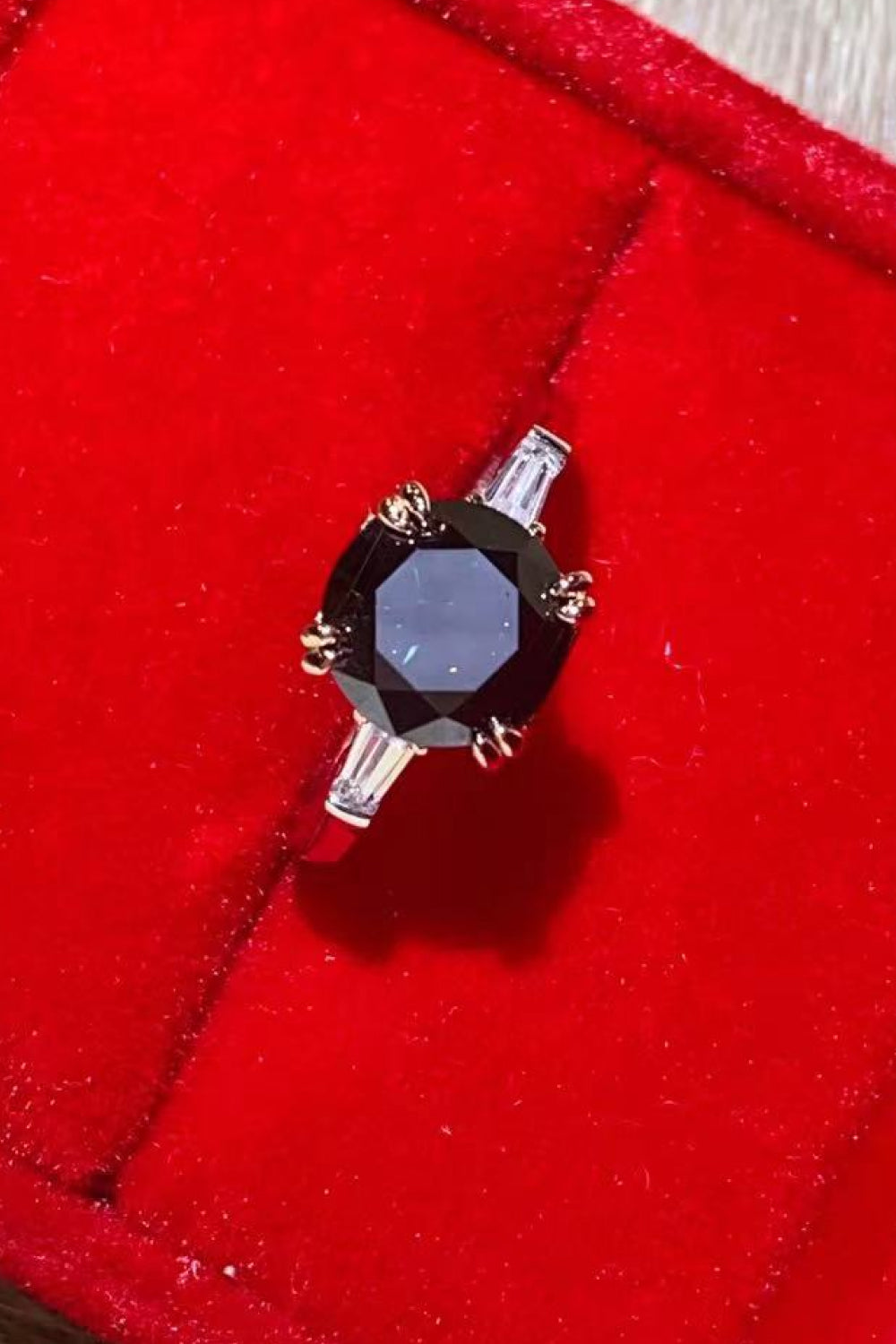 2 Carat Black Moissanite Platinum-Plated Ring-Teresa&#39;s Fashionista LLC