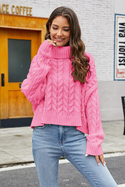 Turtleneck Cable-Knit Long Sleeve Sweater-Teresa&#39;s Fashionista LLC