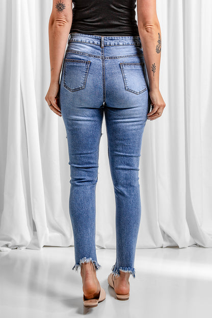 Distressed Raw Hem Skinny Jeans-Teresa&#39;s Fashionista LLC