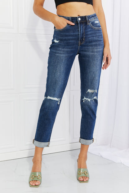 Vervet by Flying Monkey Full Size Distressed Cropped Jeans with Pockets-Teresa&#39;s Fashionista LLC