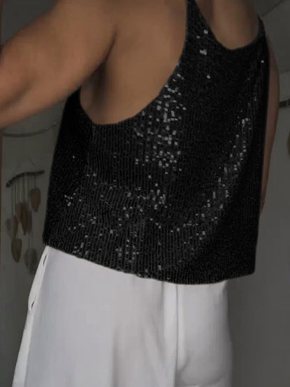 Sequin Deep V Tank-Teresa&#39;s Fashionista LLC