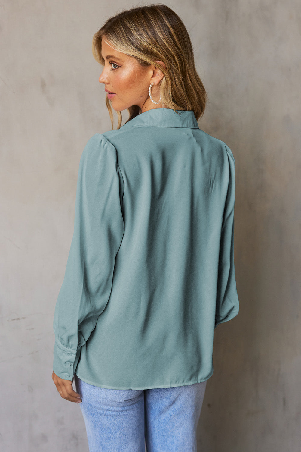 Gathered Detail Puff Sleeve Shirt-Teresa&#39;s Fashionista LLC