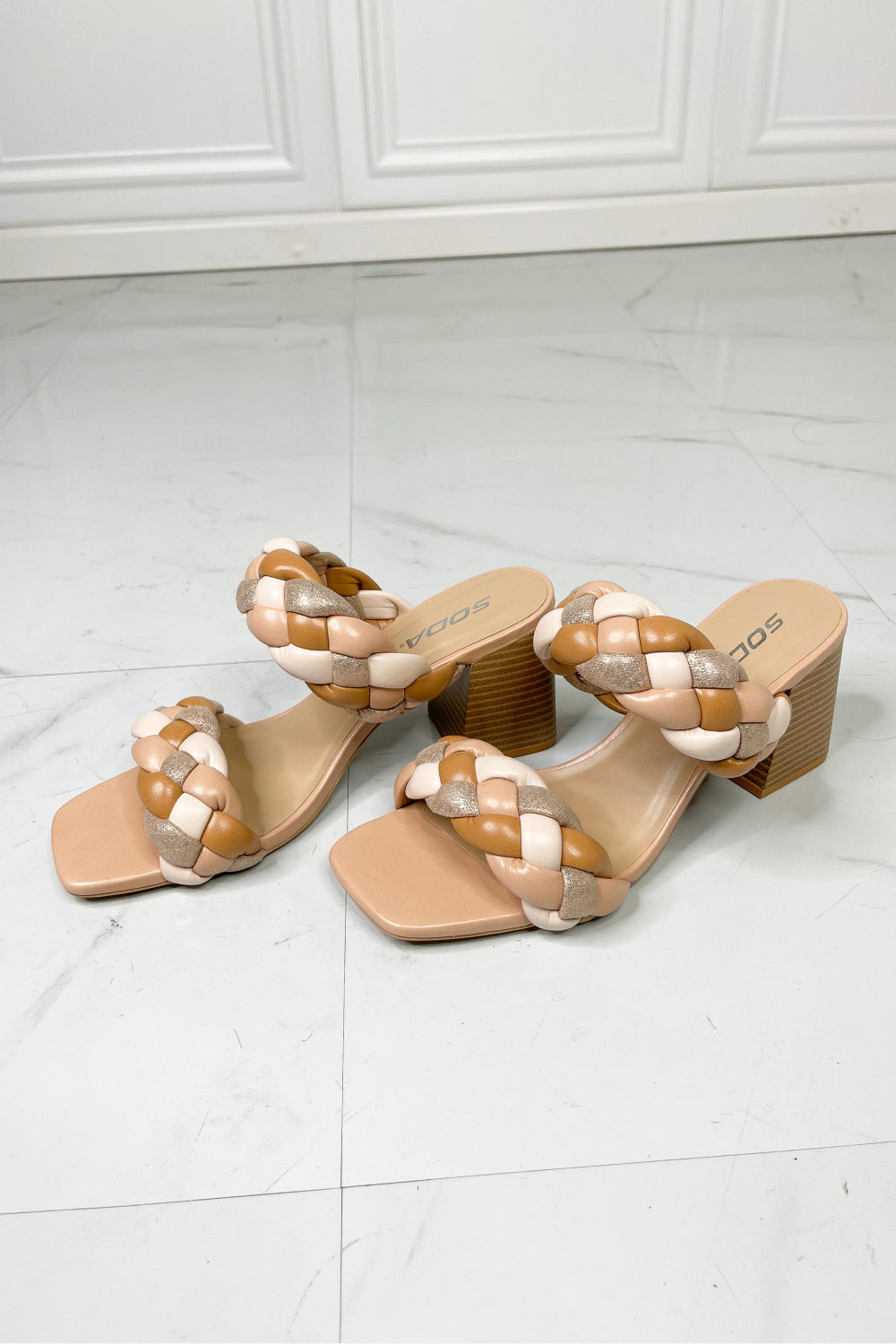 SODA Interwoven Ideas Braided Strap Block Heel Slide Sandal in Nude-Teresa&#39;s Fashionista LLC