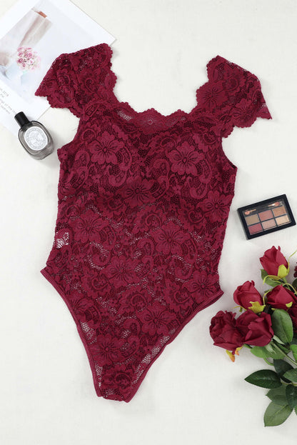 Ruched Sweetheart Neck Lace Bodysuit-Teresa&#39;s Fashionista LLC