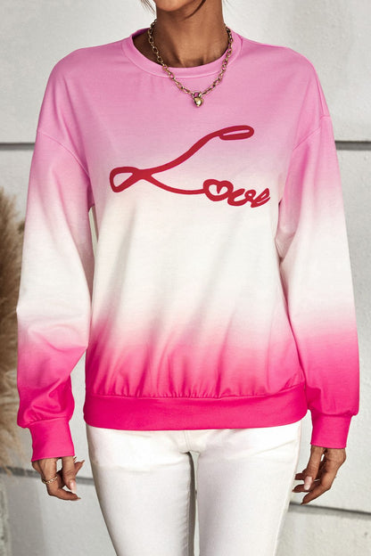 Gradient LOVE Dropped Shoulder Sweatshirt-Teresa&#39;s Fashionista LLC