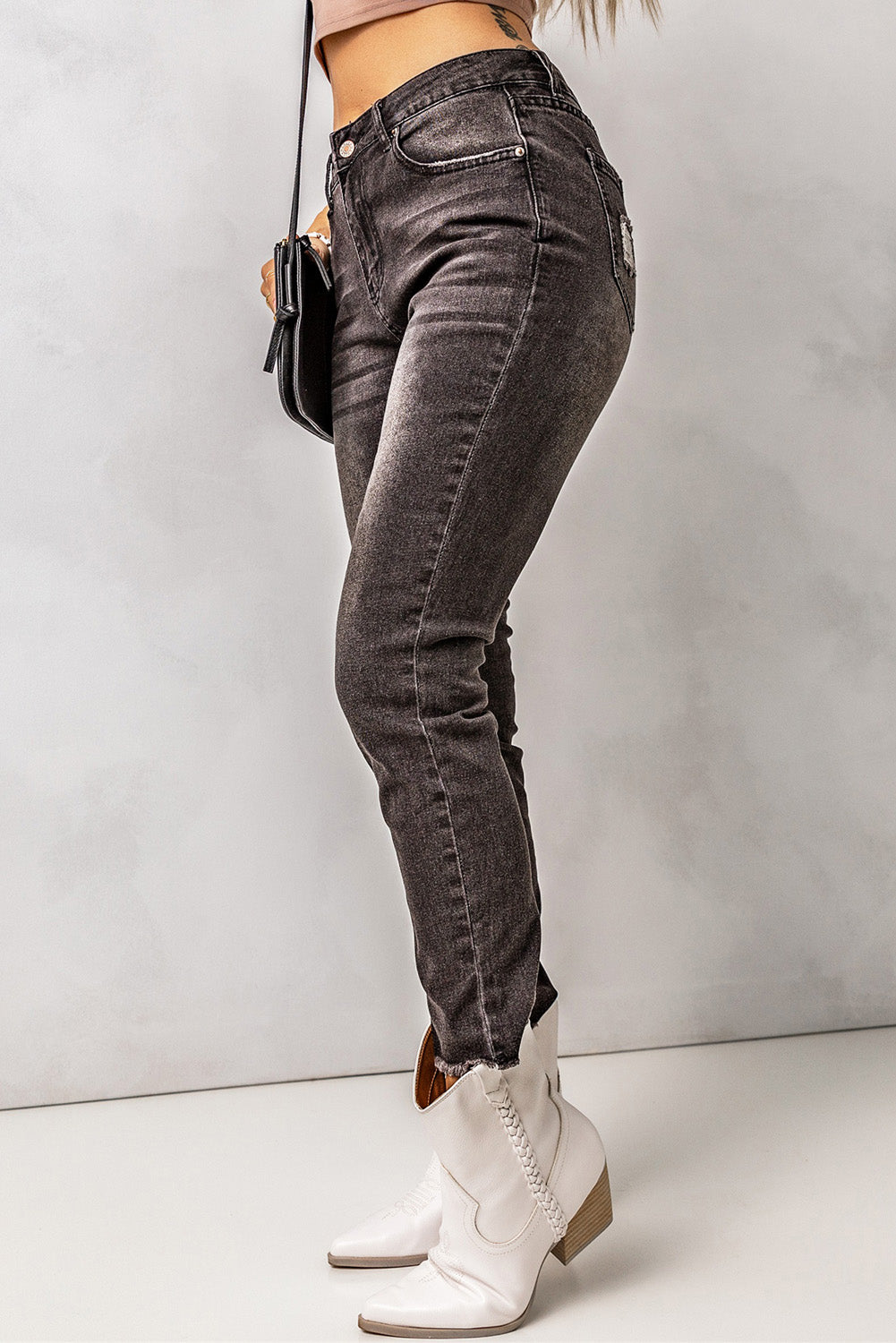 High Waist Raw Hem Skinny Jeans-Teresa&#39;s Fashionista LLC