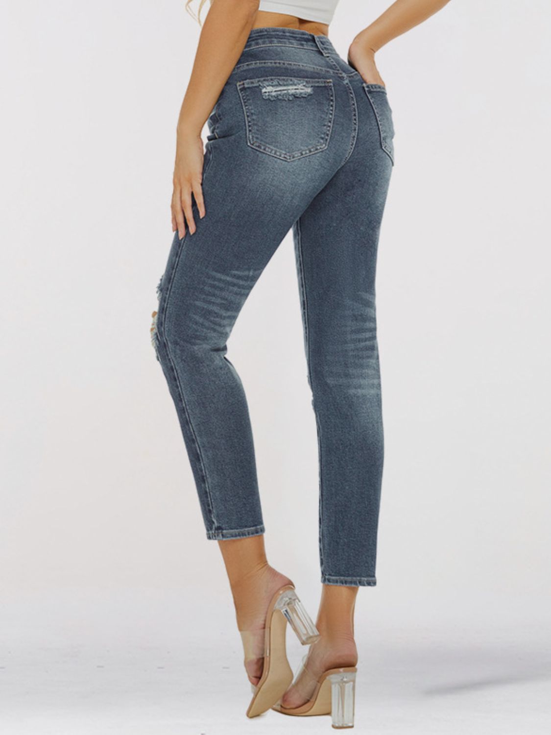 Distressed Skinny Cropped Jeans-Teresa&#39;s Fashionista LLC