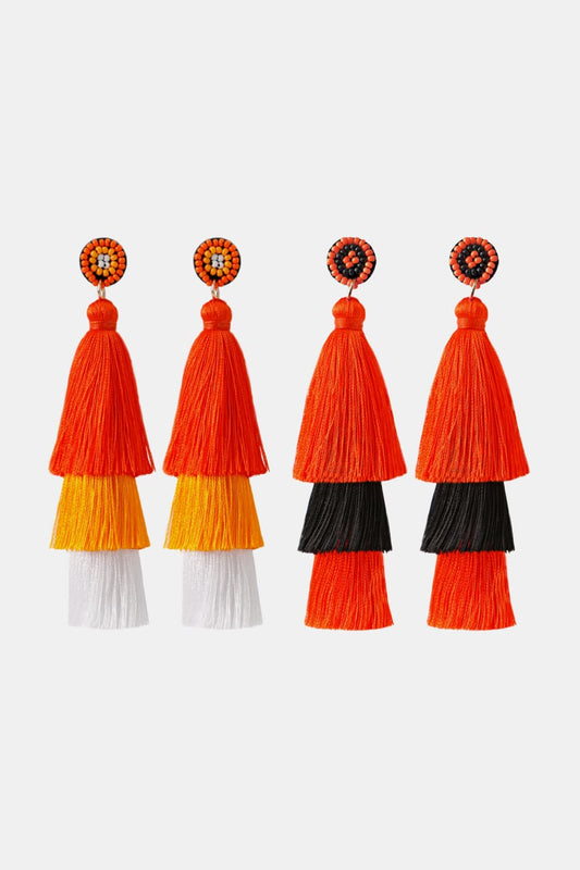 Baeds Detail Triple Layered Tassel Earring-Teresa&#39;s Fashionista LLC