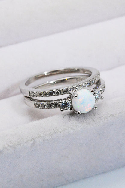 925 Sterling Silver Opal Split Shank Ring-Teresa&#39;s Fashionista LLC