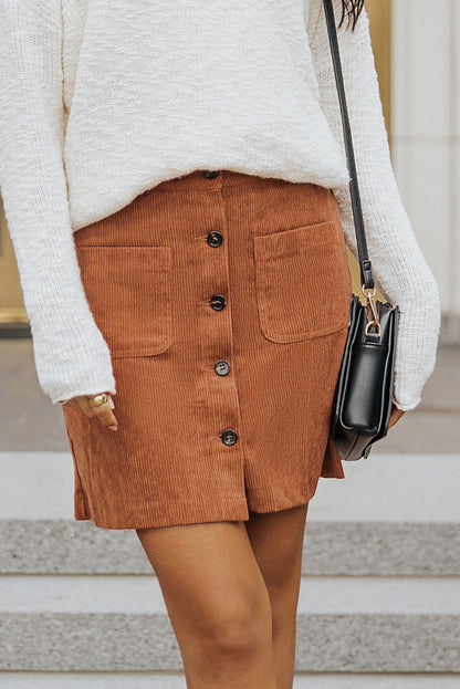 Buttoned Corduroy Mini Skirt-Teresa&#39;s Fashionista LLC