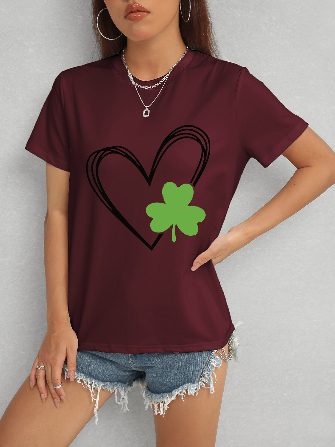 Heart Lucky Clover Short Sleeve T-Shirt-Teresa&#39;s Fashionista LLC