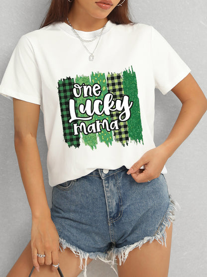 ONE LUCKY MAMA Round Neck T-Shirt-Teresa&#39;s Fashionista LLC